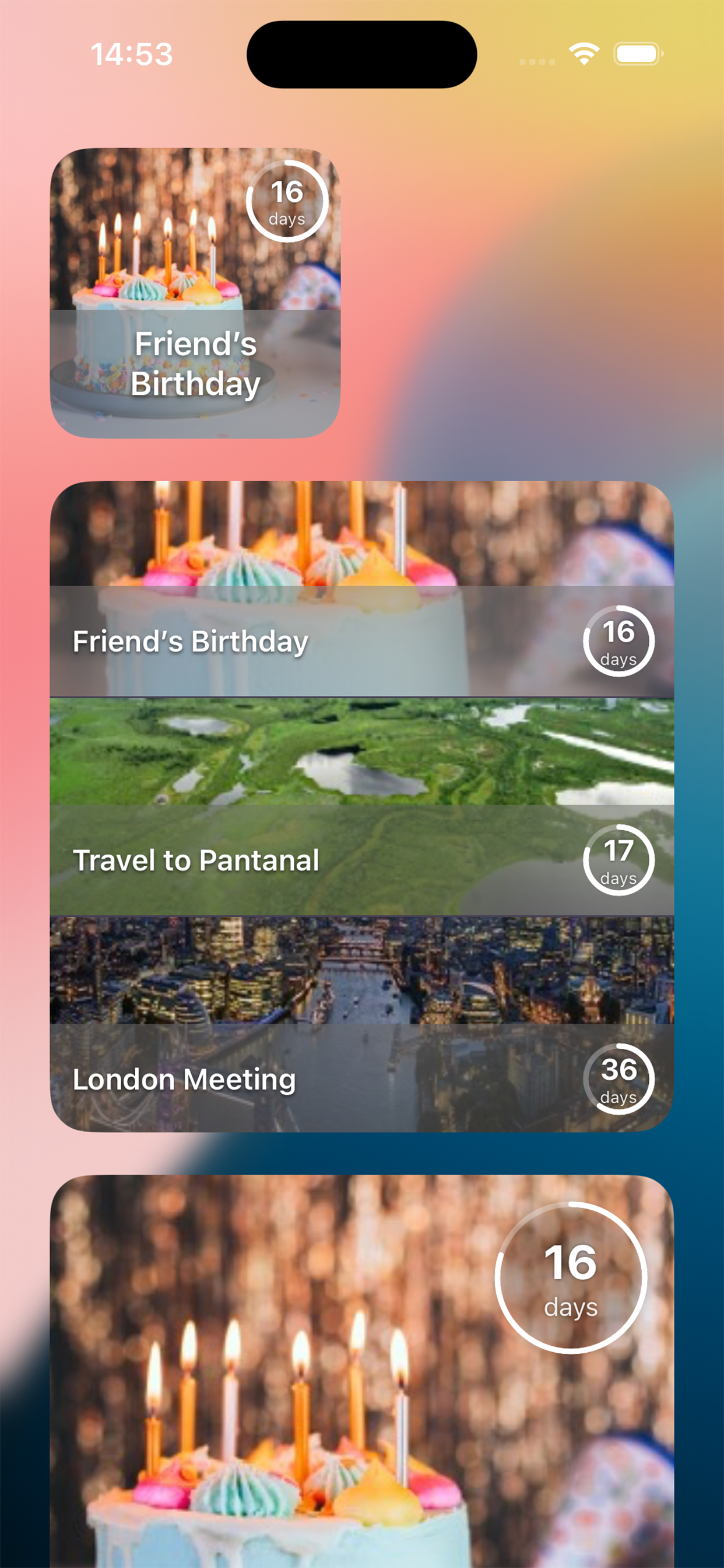 Screenshot of the widgets feature in Kounts app
